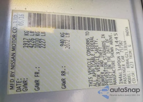 2016 Nissan Altima 2.5/2.5 S/2.5 Sl/2.5 Sr/2.5 Sv from USA, damaged, VIN 1N4AL3AP0GN371445